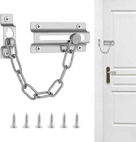 Flintronic Serratura a Catena per Porta, 1 Pezzi Robusta Chiusura a Catena Ispessita, Catena di Protezione per Porta, Serratura di Sicurezza per Casa, hotel, Porte Interne e Finestre -Argento