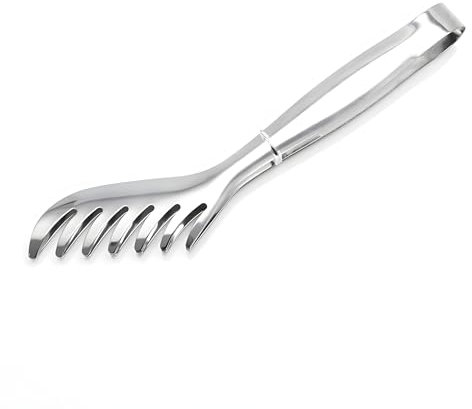 1 Piece Toothed Stainless Steel Spaghetti Tongs with Vacuum Handle, Comfortable Grip Kitchen Cooking Baking Tool (Silver) (24.5cm)