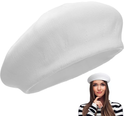 GALPADA Lightweight Straw Beret Hat for Women Summer White Sun Protection Painter Cap Stylish All-Match Thin Sun Hat for Adults