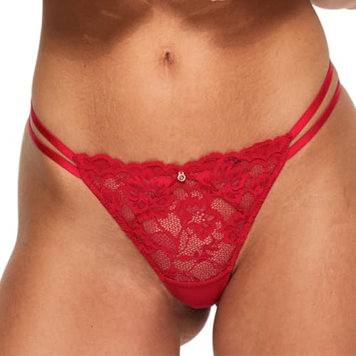 Ann Summers Sexy Lace String Womens Underwear with Strappy Waistband and Centre Charm Delicate Floral Lace Thong, Stylish and Comfortable G String for Minimal Lines Red - Womens Lingerie