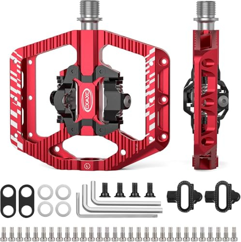 CXWXC Pédales de vélo, cliquables et Plates, avec 3 roulements, en Aluminium, 9/16, pour vélo de Route, VTT, vélo de Ville (Rouge)