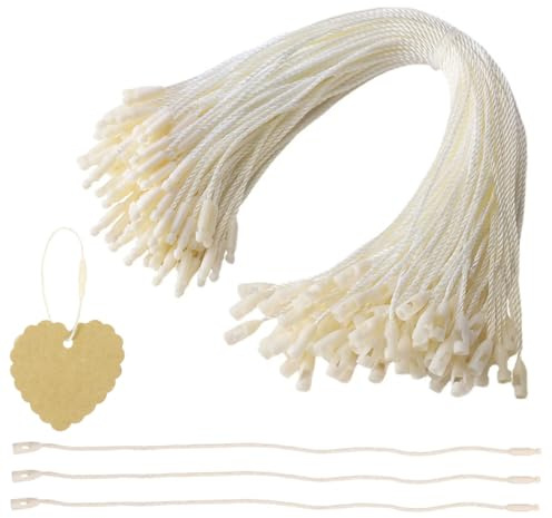 200 Pieza para Colgar Etiquetas de Nylon Hilo Desechable de Etiqueta de Precio con Cierre de Presión para Pegar y Amarrar Etiquetas Amarre de Gancho de Sujeción para Marca de Ropa(Beige, 20cm)