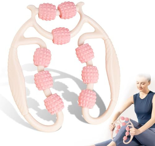Rodillo Giratorio para Relajación,Rodillo Masaje Muscular,Rulo Masaje Muscular de 360°,Pinza Circular para Piernas,para Pierna Cuello Masajes Musculars Fitness (Rosa)