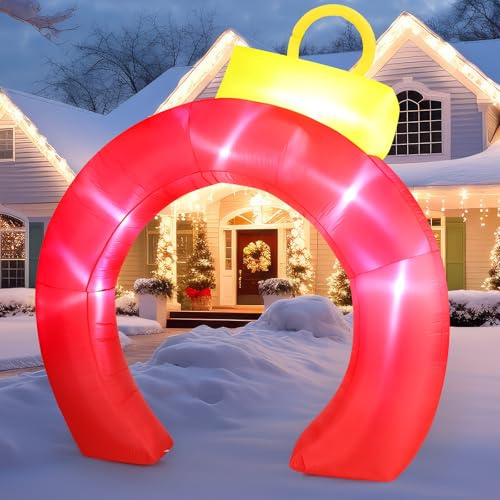 Rossesay 8 ft Christmas Inflatable Arch Archway Outdoor Decoration with LED Lights Xmas Christmas Arch Blow up Yard Decor for Xmas Lawn Yard Garden Outside