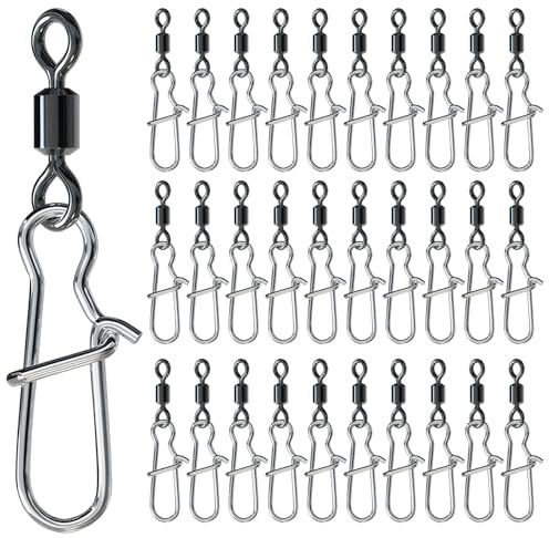 Verazquy 30Pcs Fishing Speed Clips Ball Bearing Swivels – Quick Change Snap Swivels, High-Strength Corrosion-Resistant Fishing Swivels and Clips Fishing Speed Clips for Saltwater Freshwater Lures