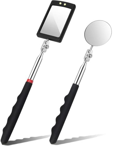 Greluma 2 Pz Specchio di ispezione telescopico Illuminato, Flessibile, Retrattile, con Estensione a LED per Auto, Rotondo, con Strumenti di Raccolta della Luce