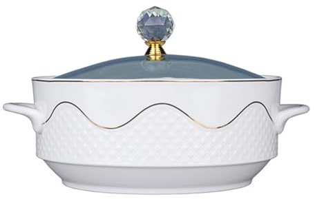 ZQBXHDZW SoupièRe en CéRamique avec Couvercle,Double PoignéE pour Soupe,Bol De Service 900ml,Compatible Micro-Ondes Et Lave-Vaisselle,IdéAl Les Repas Famille FêTes La Maison(S,White)