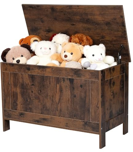 VEVOR Kids Storage Bench, Wooden Toy Box Chest, Large Storage Cabinet with Safety Hinge, Toddlers Retro Storage Bench for Playroom, Living Room or Entryway, 29.7 x 15.3 x 18.9 in, Easy Assembly, Brown