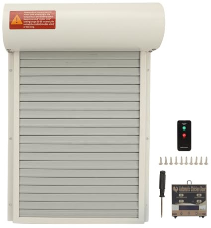 Abridor automático de Puerta de gallinero Temporizador con Pilas Sensor de luz Control Remoto Pantalla LED Puerta de Pollo automática Manual para avicultura Hierro Plástico (Blanca)