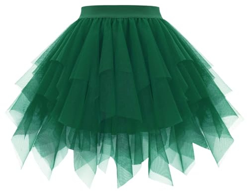 Mini jupe en tulle pour femme - Taille haute - Irrégulière - Jupe tutu - Jupe courte - Jupon - Jupon - Jupe de fée bouffante - Mini jupe de ballet - Jupe de danse - Costume de carnaval, 2-vert, S