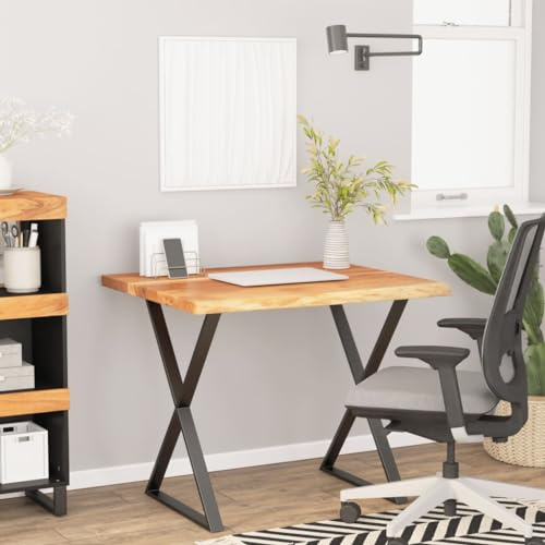 SooIarix Skrivbordsskiva 90 x 80 x 3,8 cm, massivt trä, akacia, trädkant, robust bänkskiva för kontor, matbord, unik