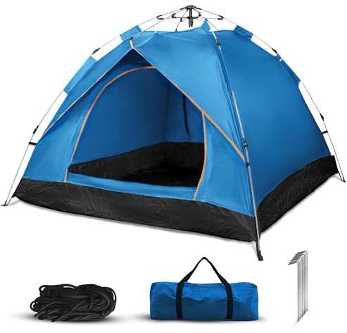 Qisan Hydraulic Dome Tent Automatic Camping Tents 3-4 Person Canopy with Carrying Bag Easy to Set up and Package for Outdoor Garden Backpacking Hiking (Blue)