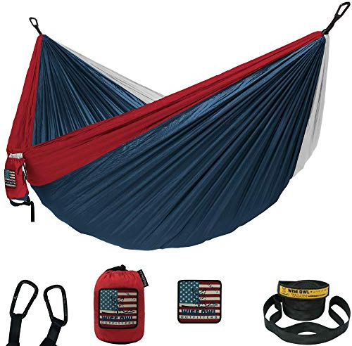 Wise Owl Outfitters Camping Hammock – 500lbs Portable Hammock with Tree Straps - Travel, Backpacking, Hiking, Outdoors Camping Gear - Double