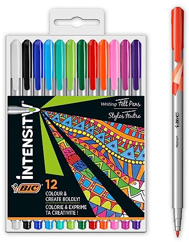 BIC Intensity Fineliner, Filzstifte in 12 verschiedenen Farben, mit mittlerer Spitze, für Bullet Journal & Mandala, sortiert