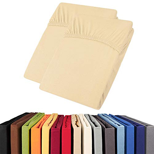 aqua-textil Viana Spannbettlaken Doppelpack 140x200-160x200 cm Natur Baumwolle Spannbetttuch Jersey Laken