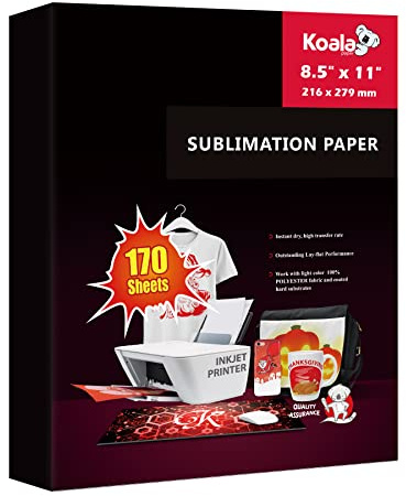 Koala Paper Sublimation Paper 170 Sheets 8.5x11 Inch 105gsm,Apply for personalize Tumbler, Light Colored T-shirts and Other Sublimation Blanks, ONLY Compatible with Sublimation Ink