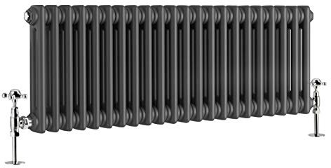 Warmehaus - Traditional Cast Iron Style Anthracite Double Column Horizontal Radiator 300 x 1010mm - Perfect for Bathrooms, Kitchen, Living Room