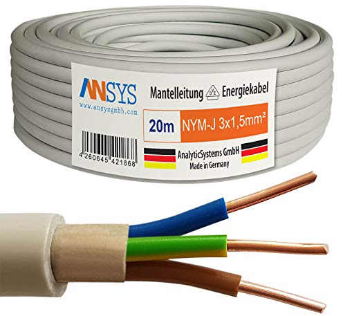 TechMech 20m NYM-J 3x1,5 mm² Mantelleitung Feuchtraumkabel Elektrokabel Kupfer Made in Germany