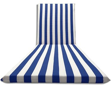 Il Tuo Artigiano Design Strandkudde för solsäng 190 x 60 cm helt hantverk bomullstyg (vit och blå)