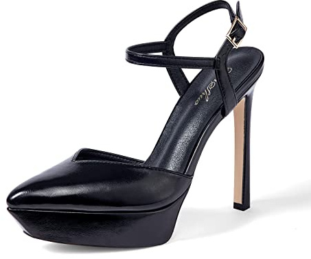 GENSHUO Décolleté con Plateau Donna Sandali Stiletto con Cinturino alla Caviglia Sexy Punta Chiusa Tacchi Alti 13 CM/5,12 Pollici Sandali a Spillo a Punta per la Festa, Nero 38EU