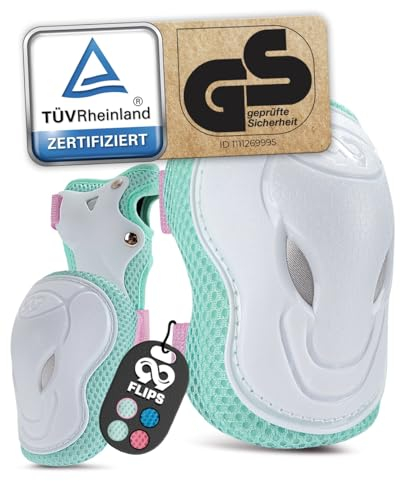 99FLIPS Knieschoner Kinder 3 Jahre mit GS [6er Set] - GRIND - S/M Pink Mint - Schoner Inliner Kinder - Knieschützer Protektoren für Skateboard ab 5 Jahre - Schoner Inliner