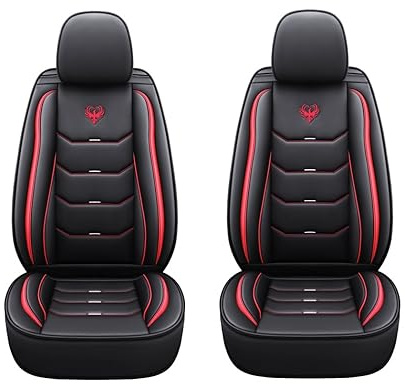 Car Passion 2 Coprisedile Auto Universale Sportivo Qualità Superiore in Ecopelle Anteriore con Poggiatesta Compatibile con Airbag Laterale Protezione Sedile Look Dinamico (2 Coprisedili Rosso)