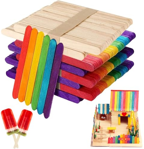 400 palitos de hielo de madera, palitos de hielo para manualidades, coloridos palos de madera para manualidades, palitos de hielo de madera multicolor, 7 colores palitos de madera, espátulas de madera