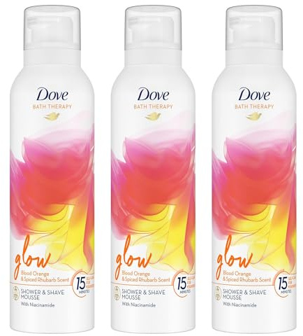 Dove Bath Therapy Glow Shower and Shave Mousse with Orange and Spiced Rhubarb Scent Vegan, Cruelty-Free Creamy Texture Body Wash Make Your Skin Soft and Re-energised 200ml, 3 Pack