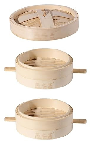 Luminexia Vaporera De Bambú,Cestas De 2 Niveles con Tapa - Steam Cooker con Asas De Bambú - Cocina Saludable De Bambú para Albóndigas,Arroz,Dim Sum,Verduras,Carne Y Pescado.Hecho A Mano