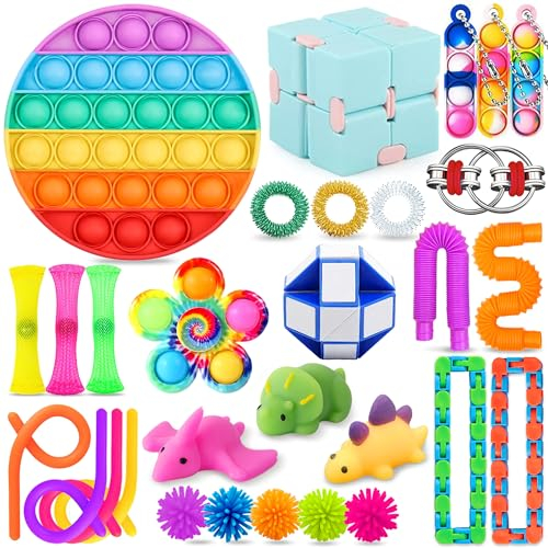 Chennyfun Fidget Sensory Toy Set, 30PCS Jouet Anti-Stress Kit, Infinite Cube Jouets Anti-Stress Jouet à soulagement du Stress, Mochi Toys, pour Enfants avec Soulagement de l'anxiété,Autisme et TDAH