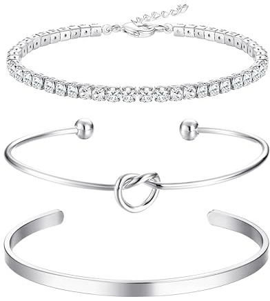 Dochais 14K Guldpläterat Tennisarmband Set för Damer - 3 st Silver Guld CZ Mode Smycken Med Justerbar Passform