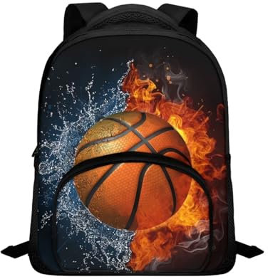 Biyejit Barnryggsäck 30,48 cm ryggsäck skolväska förskola barnväska för småbarn pojkar flickor, Vatten eld basket
