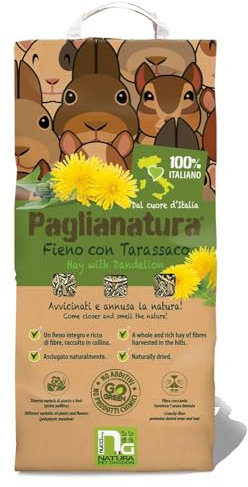 Paglianatura Paille à Foin Naturelle avec Pissenlit 1300 g - Nourriture Riche en Fibres pour Lapins, rongeurs et Petits Animaux