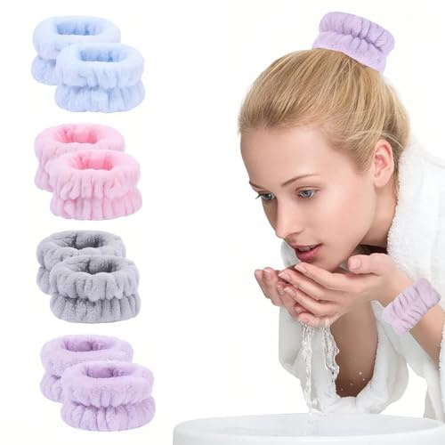 4 Par Muñequeras de Microfibra para Lavarse Cara, MuñEqueras Skincare,MuñEquera Pulgar,Evitan Que Líquido se Derrame Por Tus Brazos, Muñequera Deportiva Yoga Tenis