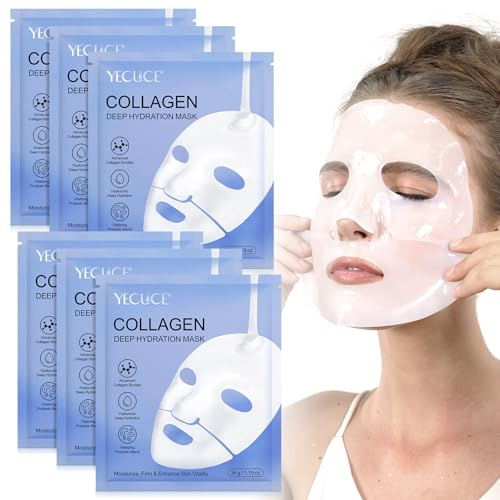 6pcs Collagen Face Mask,Deep Overnight Face Mask, Bio Collagen Overnight Mask for dry and dehydrated skin, Pore Minimizing, Elasticity Improvement