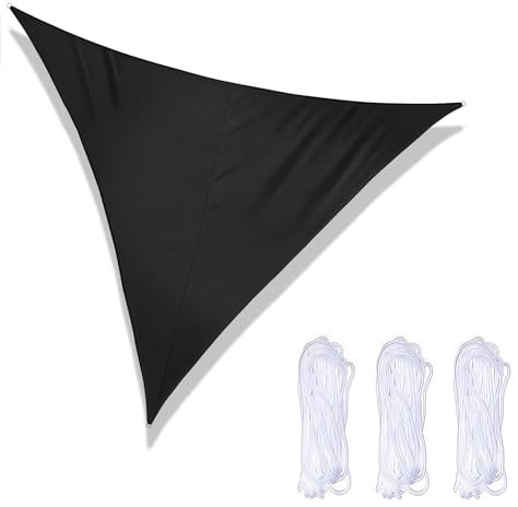 Triangle Sun Shade Sails, 2 x 2 x 2M Waterproof Sail Shade, Garden Canopy Awning, Sun Shade Cloth Patio Cover with 3 Fixed Ropes for Outdoor Patio Garden Backyard (Black)