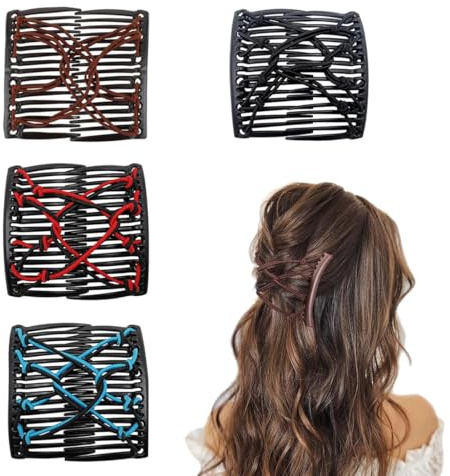 KUMSODE 4PCS Magic Hair Comb, Mágicas Pinza de Pelo Peine, Peinetas Elásticas de Pelo, Pinza Doble para Peineta, Magic Pinza para Peine de Perlas para Cabello Largo Corto y Rizado