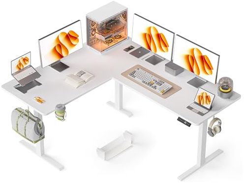 WALKINGDESK Eléctrico Escritorio de Altura Regulable en Forma de L, 160 x 140 cm Escritorios L-Shaped Ajustable en Altura, Mesa de Esquina, Secretaria Ergonómico de Bipedestación, Blanco