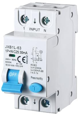 gloca Interruptor magnetotérmico diferencial 1P+N 25A 30mA 220V 6KA 2 módulos DIN C25 Clase A