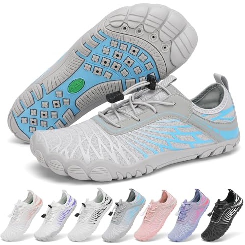 SAGUARO Scarpe Barefoot Minimaliste Donna Scarpette da Acqua Traspiranti Asciugatura Rapida Scarpe da Scoglio Antiscivolo per Bagno Spiaggia Yoga Surf, Grigio, 41 EU