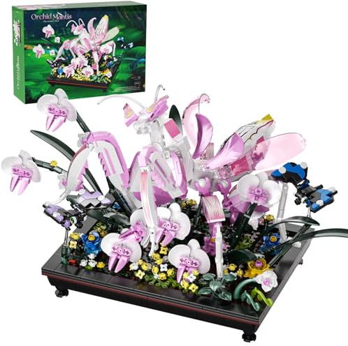 Orchid Praying Mantis Flowers Bonsai Building Set, Compatible with Lego Insects Nature Inspired STEM Kit for Adults, Stunning Desk Decor for Home/Office, for Boys Girls Aged 8-16+ 1077PCS