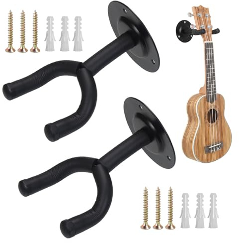 Xynovate 2 Pièces Support Mural pour Guitare, Crochet de Guitare Supports Muraux pour Guitare, Compatible pour Tous Types Guitares, Basse, Banjo, Ukulele, Fiddle(Noir)
