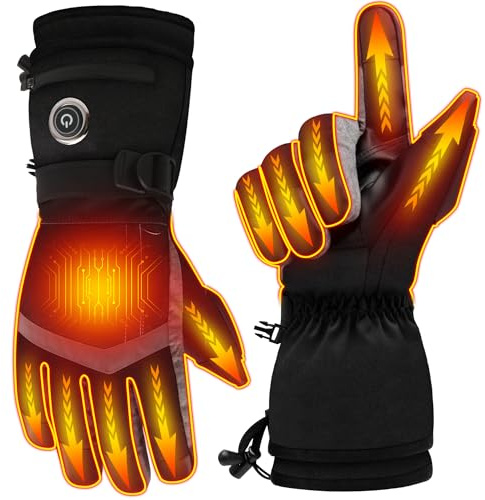 QILOVE Heated Gloves for Men Women, Waterproof Rechargeable Electric Gloves with 3 Heating Levels, Touchscreen Tips, Non-Slip Grip Hand Warmer for Motorcycling, Skiing & Outdoor Works
