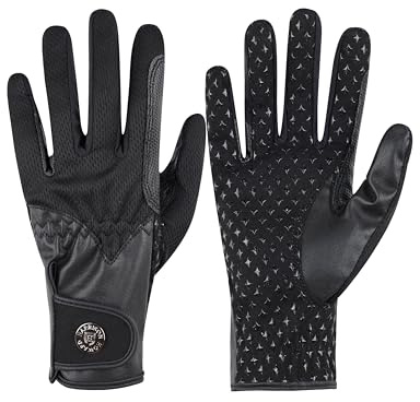 Harrison Howard Horse Riding Gloves for Women, Equestrian Training Gloves with Non Slip Silicone Grip, Breathable Lightweight Black M