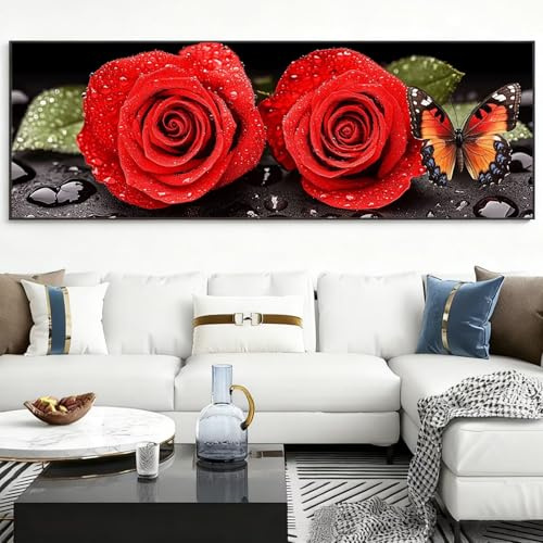 Diamond Painting Kit Completo Rosso, 5D Diamond Painting Grande XXL Rosa, Passatempo per Adulti Pittura Diamante Fai Da Te Diamantini Crystal Art per Decorazione Della Parete di Casa 60x180cm,Model566