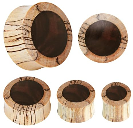 Ekologisk krokodil trä sadelplugg med ebenholtsinlägg, 19 mm, brun, unisex, trämaterial, par
