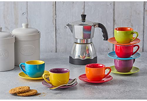 BIA Harlequin Espresso Cups & Saucers, Multi-coloured, 100ml (3oz), Set of 6