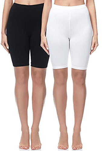Merry Style Damen Sport Leggings kurz Sportleggings Radlerhose Sporthose aus Baumwolle 2 Pack MS10-200 (Schwarz/Weiß(2Pack), XS)