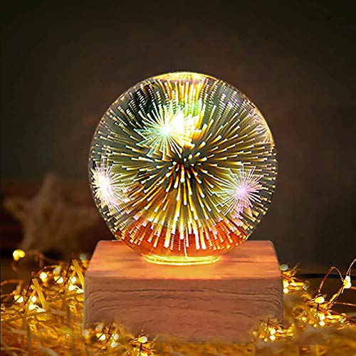 DEECOZY Lámpara de mesa LED de bola de cristal, romántica luz nocturna LED 3D, lámpara de escritorio de fuegos artificiales, decoración de dormitorio de niños, luces de noche para bebés, lámpara de