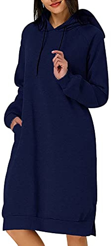 Vestido Sudadera Capucha Oversize Larga Mujer Vestidos Sudaderas Mujer Sweatshirt Pullover Long Hoodie Hoody Mujer Sudadera Vestir Ancha Hoodies Mujer Sudaderas Largas Mujer Tallas Grandes Armada XXL